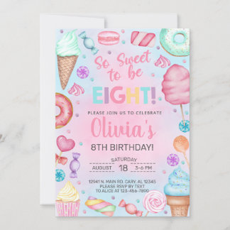 Sweet to be EIGHT candy girl 8th birthday invite. Invitation