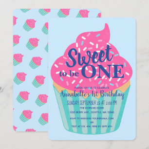 Sweet to be One Cupcake Kids First Birthday Invitation