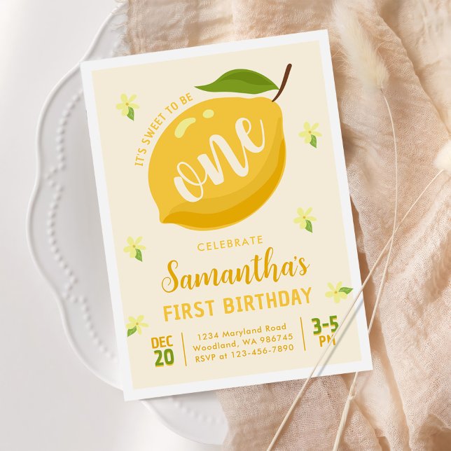 Sweet To Be One Summer Lemon Citrus 1st Birthday Invitation (Creator Uploaded)