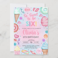 Sweet to be six candy girl 6th birthday invite.