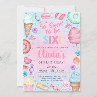 Sweet to be six candy girl 6th birthday invite. invitation