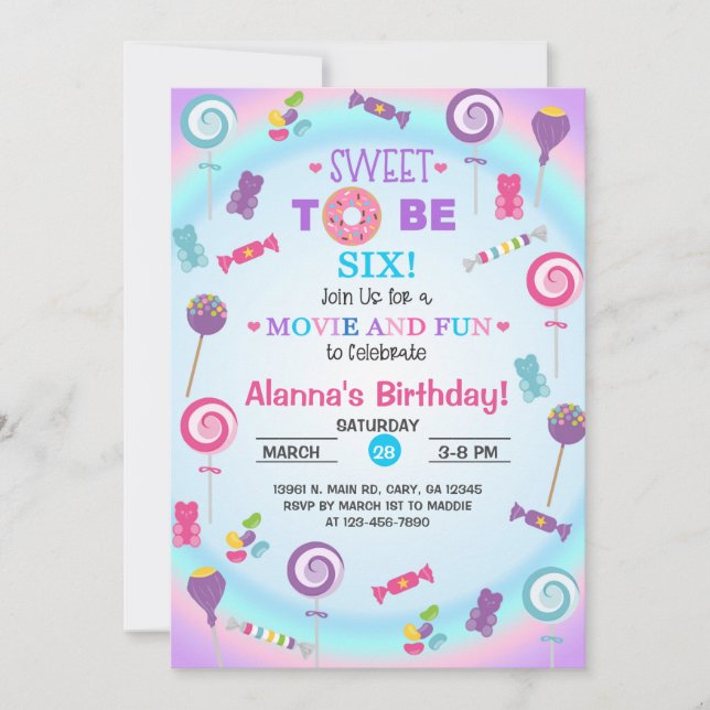 Sweet to be six candyland birthday invitation. invitation (Front)