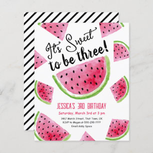 Sweet to Be Three Melon Birthday Party Invitation