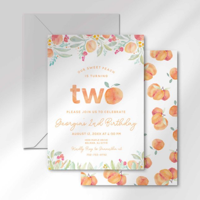 Sweet To Be Two Peach Second Birthday Invitation (Creator Uploaded)