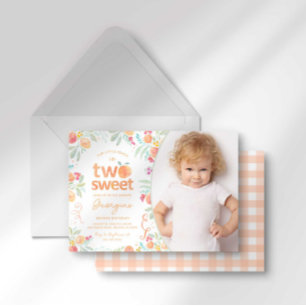 Sweet To Be Two Peach Second Birthday Invitation
