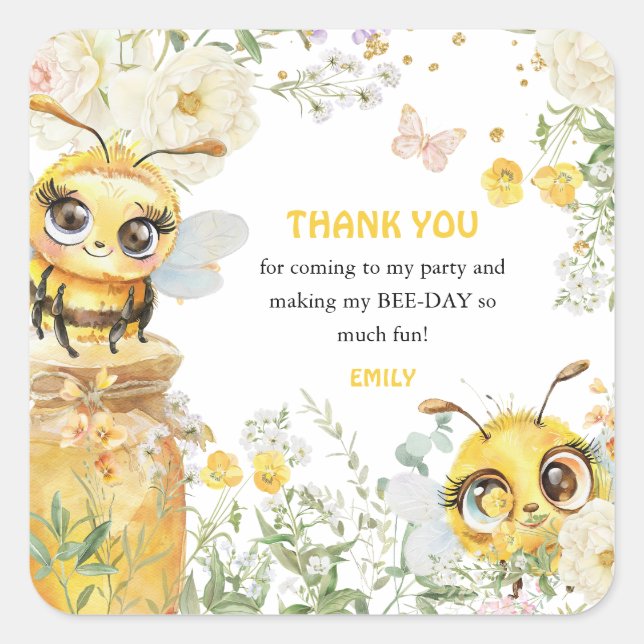 Sweet to Bee' Birthday Thank You  Square Sticker (Front)
