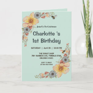 Sweet to bee Bumble Wildlfower Spring Birthday Par Invitation