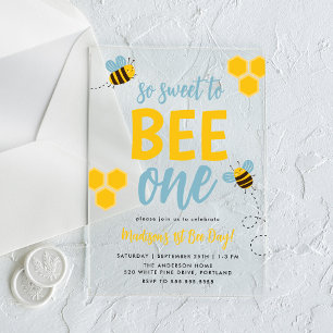 Sweet to Bee One 1st Bee Day Birthday Acrylic Invitations