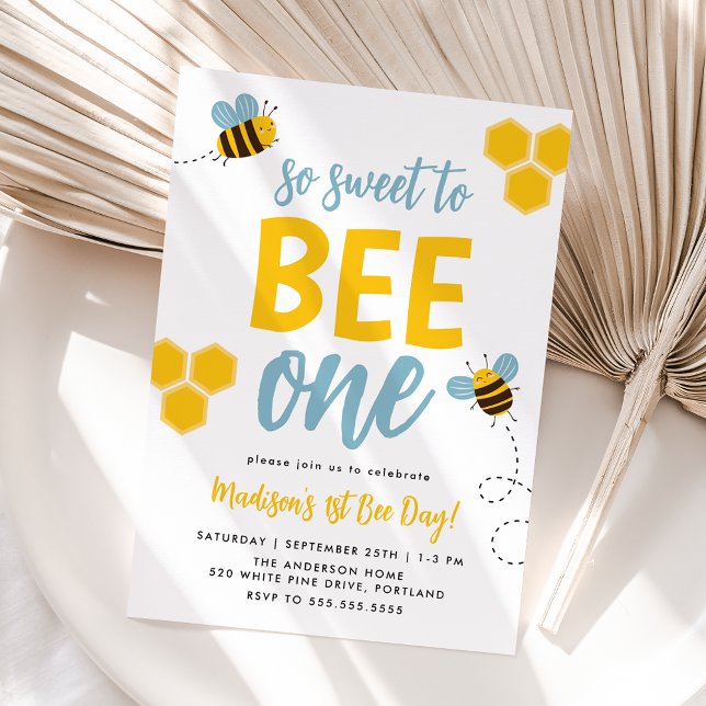 Sweet to Bee One 1st Bee Day Birthday Invitation (Creator Uploaded)
