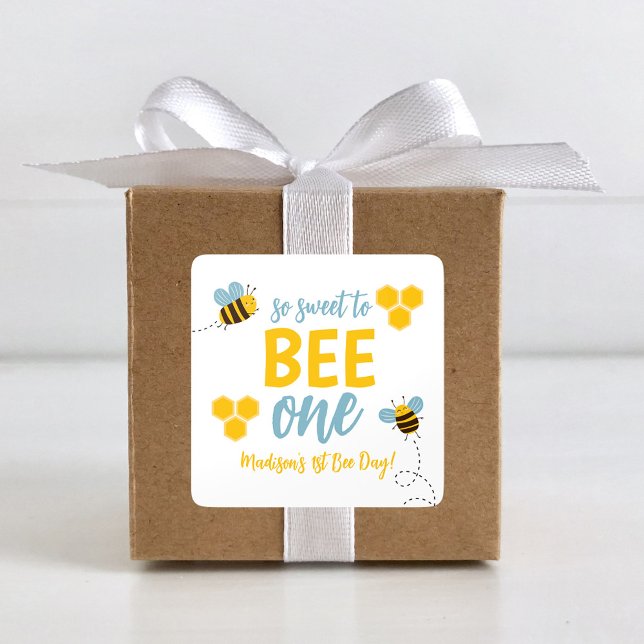 Sweet to Bee One 1st Bee Day Birthday Party Square Sticker (Creator Uploaded)