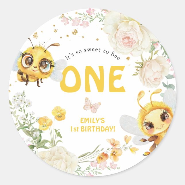Sweet to Bee ONE' 1st Birthday Classic Round Sticker (Front)