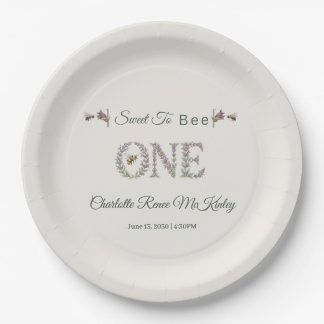 Sweet To Bee One 1st Birthday Lavender Watercolor Paper Plate