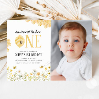 Sweet to Bee One Bee 1st Birthday Photo Invitation