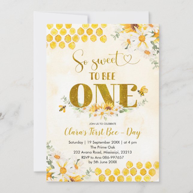 Sweet to Bee One First Birthday Invitation (Front)