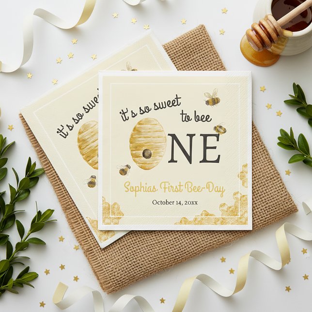 Sweet To Bee One First Birthday Watercolor Bees Napkin (Creator Uploaded)