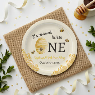 Sweet To Bee One First Birthday Watercolor Bees  Paper Plate