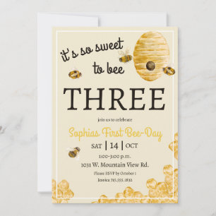 Sweet to Bee Three Honeycomb Bees 3rd Birthday Invitation