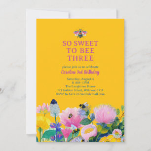 Sweet to Bee Three Whimsical Third Birthday Invitation