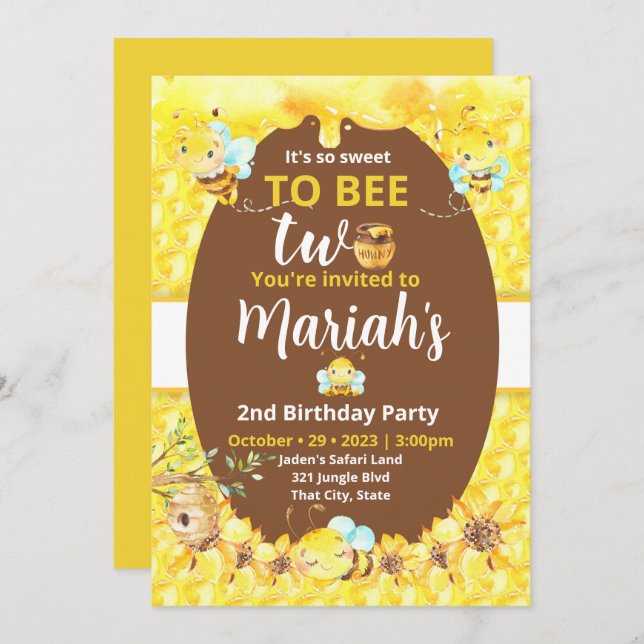Sweet to bee two invitation (Front/Back)