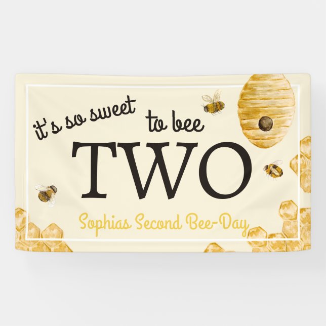 Sweet To Bee Two Second Birthday Bees Honeycomb Banner (Horizontal)