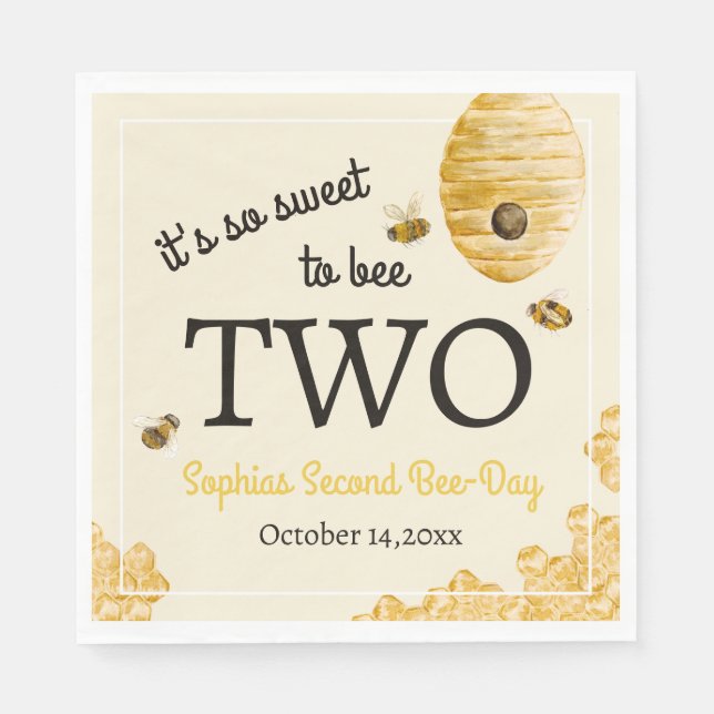 Sweet To Bee Two Second Birthday Bees Honeycomb Napkin (Front)