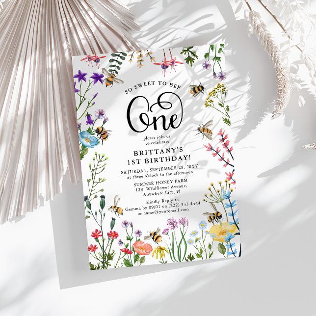 'Sweet to bee' Wildflower & BumbleBee 1st Birthday Invitation (Creator Uploaded)