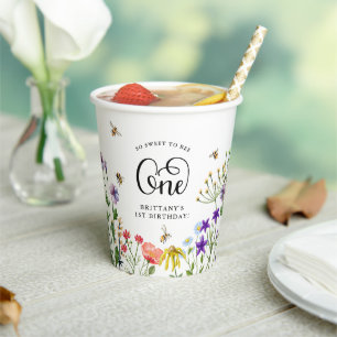 'Sweet to Bee' Wildflower & BumbleBee 1st Birthday Paper Cups