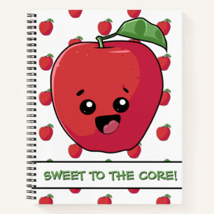 Sweet to the Core Red Apple Pun Funny Cute Notebook
