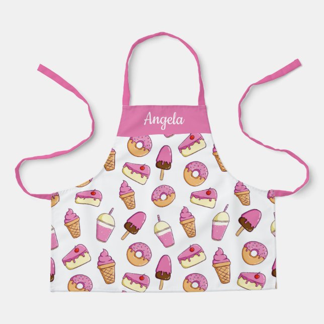 Sweet Tooth Pink Dessert Pattern Apron (Front)