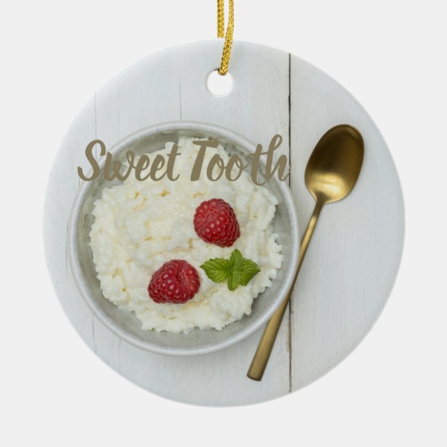 Sweet Tooth rice pudding with raspberries dessert Ceramic Tree Decoration (Front)
