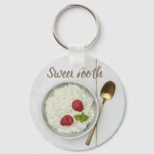 Sweet Tooth rice pudding with raspberries dessert Key Ring