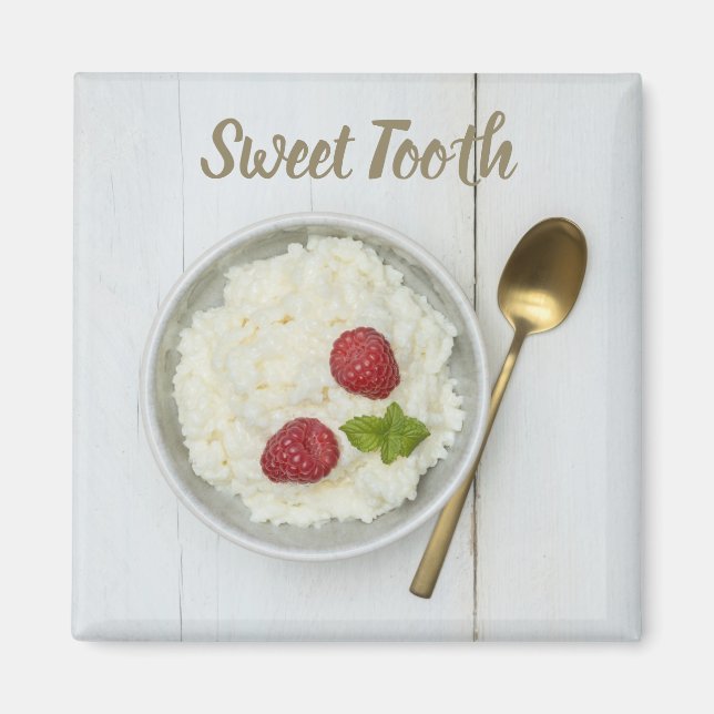 Sweet Tooth rice pudding with raspberries dessert Magnet (Front)