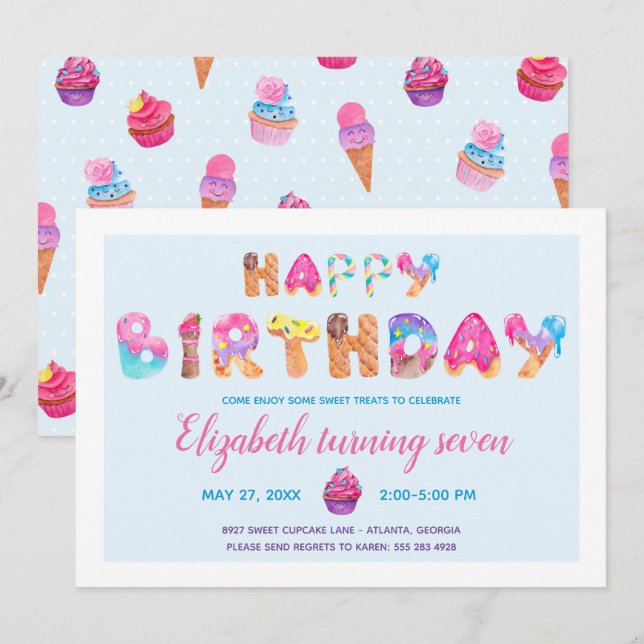 Sweet Treat Birthday Party Invitation (Front/Back)