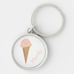 Sweet Treat Pink Ice Cream Cone Sprinkles CUSTOM Key Ring
