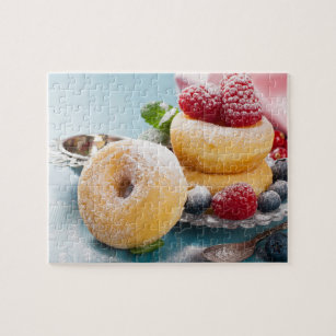 Sweet Treat Raspberry Blueberry Dusted Doughnuts Jigsaw Puzzle