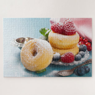 Sweet Treat Raspberry Blueberry Dusted Doughnuts Jigsaw Puzzle