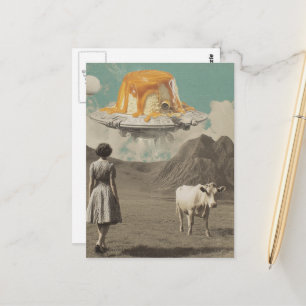 Sweet Treat Surreal in the Dairy Pasture Retro Postcard