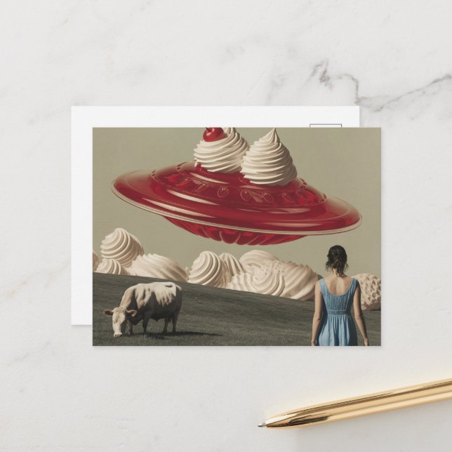 Sweet Treat UFO with whipped cream and cherry Postcard (Front/Back In Situ)