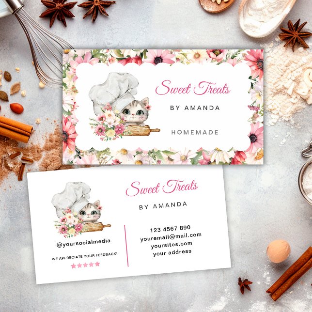 Sweet Treats Bakery Chef Kitten Business Card (Creator Uploaded)