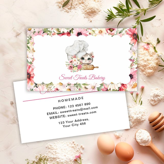 Sweet Treats Bakery Chef Kitten Business Card (Creator Uploaded)