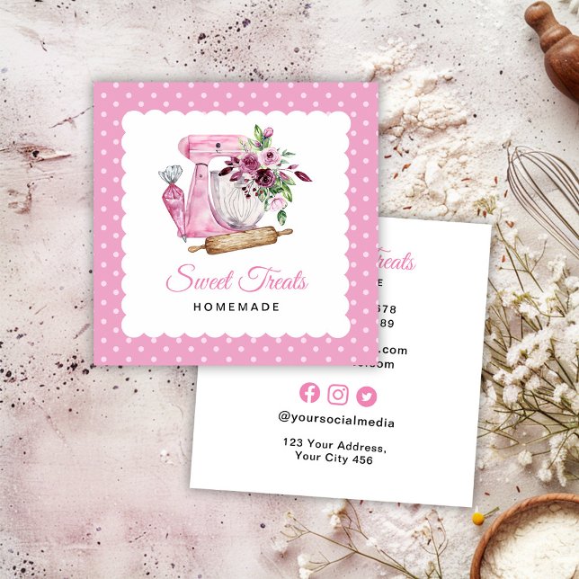 Sweet Treats Bakery Pink Square Business Card (Creator Uploaded)