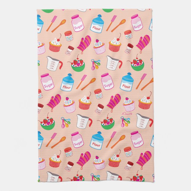 Sweet Treats Baking Pattern Tea Towel (Vertical)