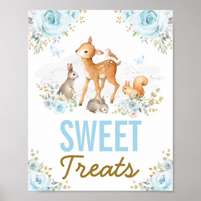 Sweet Treats Blue Woodland Forest Animals Favours Poster (Front)