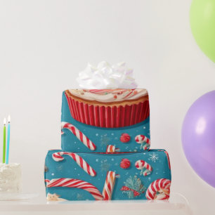 Sweet Treats & Candy Canes Teal Holiday Birthday Wrapping Paper