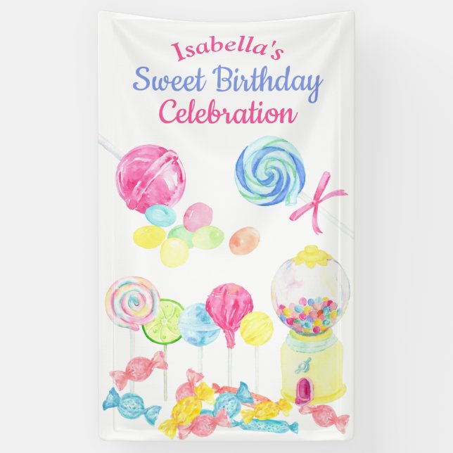 Sweet Treats Candy Girl Birthday Lollipop Banner (Vertical)