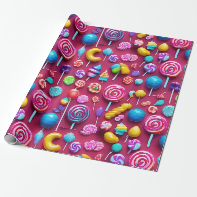 "Sweet Treats Candy-Themed Wrapping Paper (Unrolled)