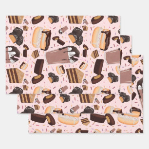 Sweet Treats Chocolate Doughnut Mocha Peanut Butte Wrapping Paper Sheet