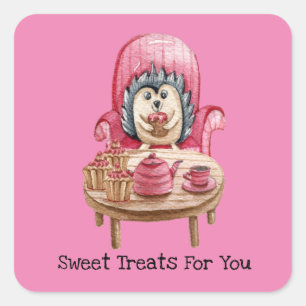 Sweet Treats For You - Porcupine Valentine Card  Square Sticker