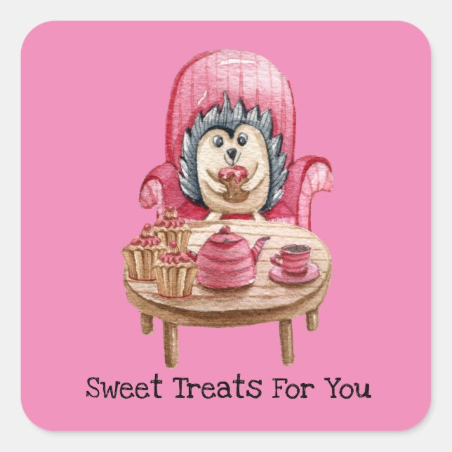 Sweet Treats For You - Porcupine Valentine Card  Square Sticker (Front)