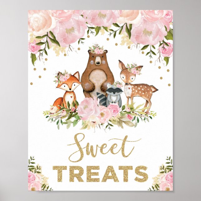Sweet Treats Girl Woodland Baby Shower Decoration (Front)